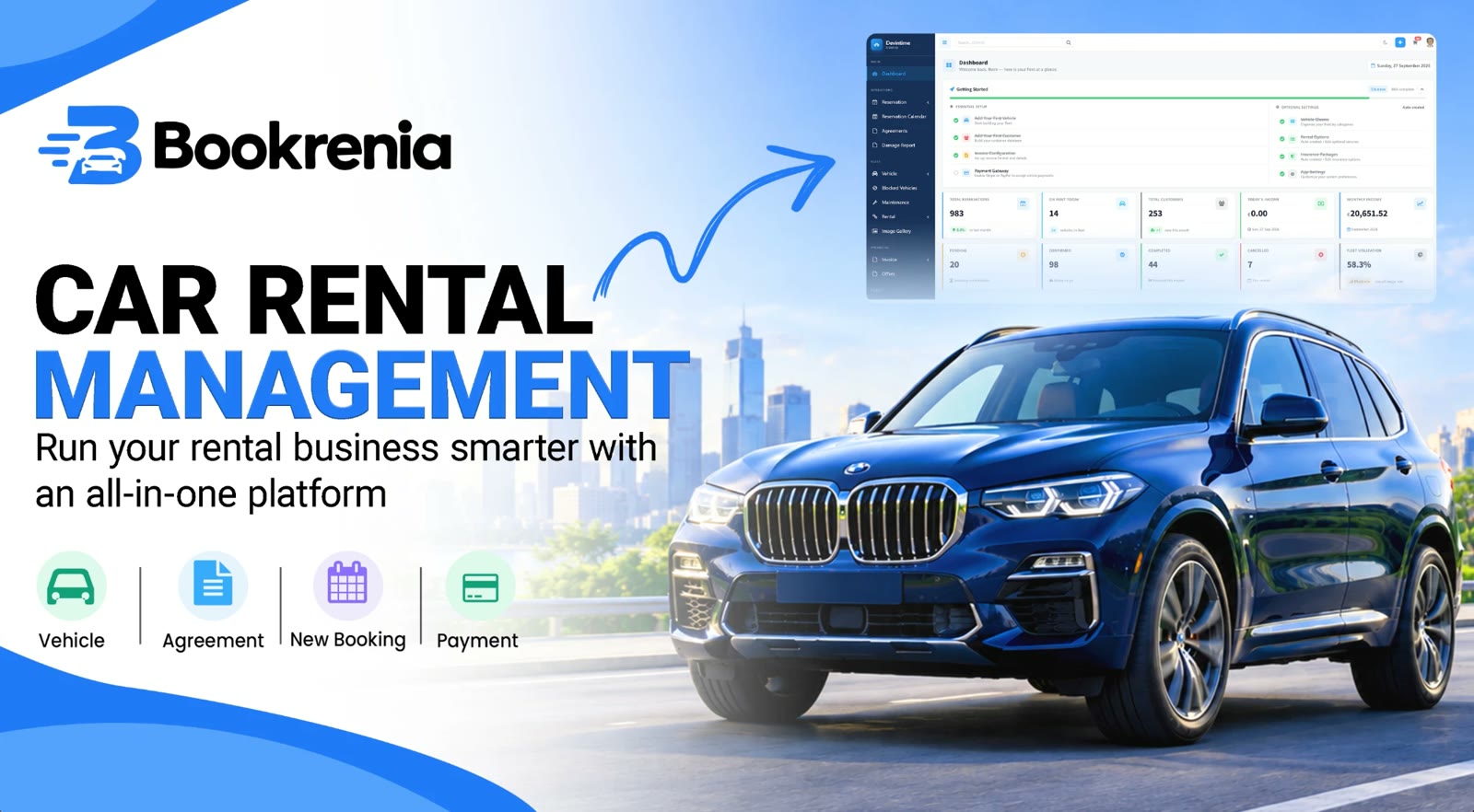 Bookrenia product tour: calendar, booking, agreement and invoice